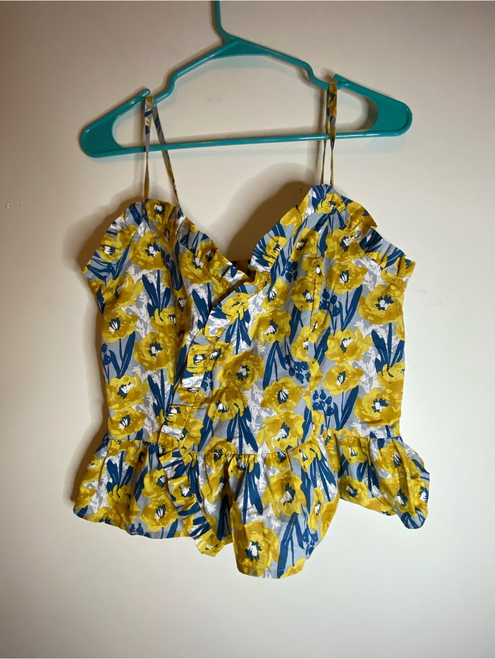 Floral Ruffle Wrap Cami Top - Yellow Blue